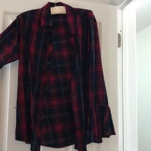 Red and Navy blue plaid button down